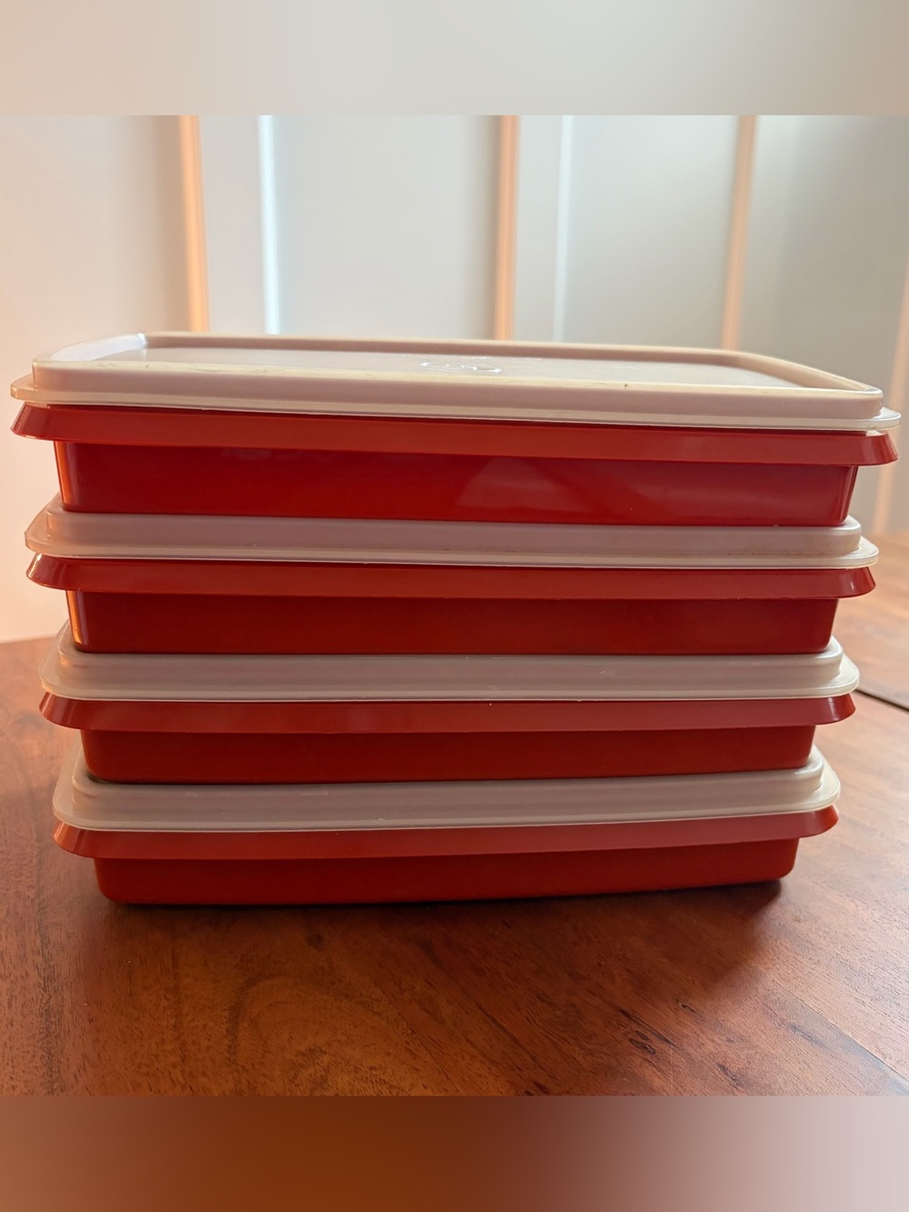Lot of 4 Vintage Tupperware Paprika Red 816 817 Deli Keepers Lids 9x5 Containers